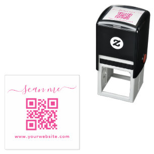 Script custom text and QR code   Self-inking Stamp