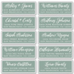 Script Dark Green Wedding Guest Address Labels<br><div class="desc">Easy to personalise, names and addresses / individual wedding address label stickers for guest invitations. These chic, modern and stylish wedding address labels feature your wedding guest names in white elegant handwritten script calligraphy on a dusty green background. Simply add your individual wedding guest names and address. Exclusively designed for...</div>