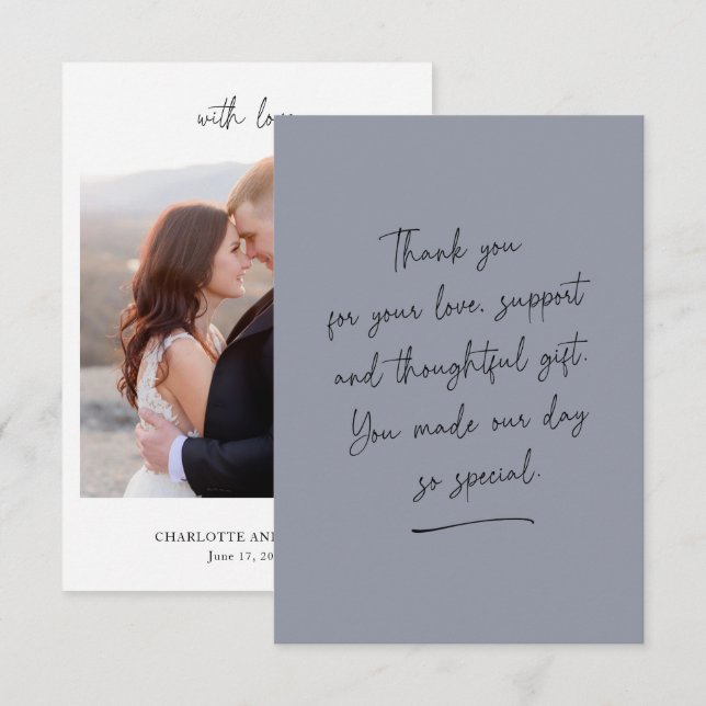 Script DarkGrey Thank You Message Photo Card (Front/Back)