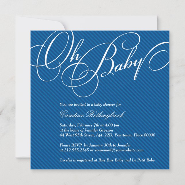 Script Diagonals in Cobalt Baby Shower Invitation (Front)