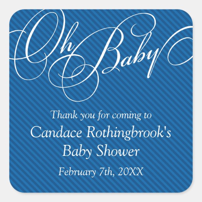 Script Diagonals in Cobalt Baby Shower  Sticker (Front)