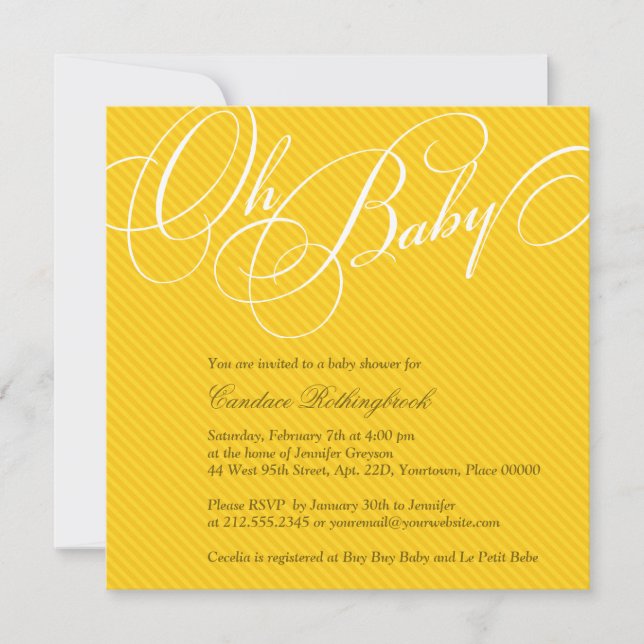 Script Diagonals in Gold Baby Shower Invitation (Front)