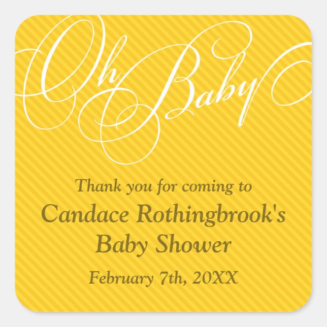 Script Diagonals in Gold Baby Shower  Sticker (Front)