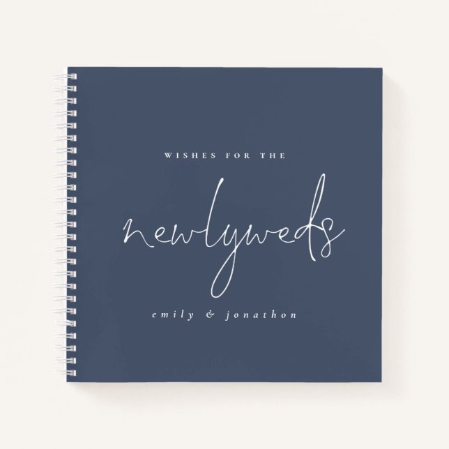 Script Dusty Blue Newlyweds Wedding Guest Book (Front)