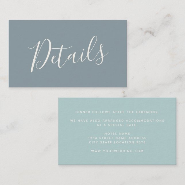 Script Dusty Blue Sea Glass Wedding Details Enclosure Card (Front/Back)
