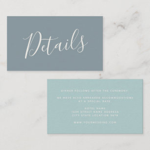 Script Dusty Blue Sea Glass Wedding Details Enclosure Card