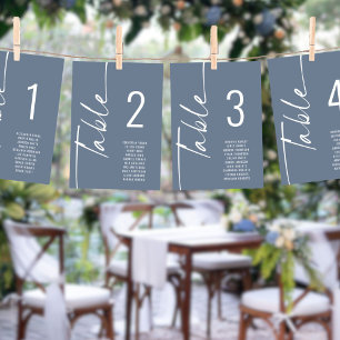 Script Dusty Blue Table Number Names Seating Chart