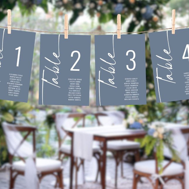 Script Dusty Blue Table Number Names Seating Chart (Creator Uploaded)