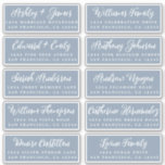 Script Dusty Blue Wedding Guest Address Labels<br><div class="desc">Easy to personalise, names and addresses / individual wedding address label stickers for guest invitations. These chic, modern and stylish wedding address labels feature your wedding guest names in white elegant handwritten script calligraphy on a dusty blue background. Simply add your individual wedding guest names and address. Exclusively designed for...</div>