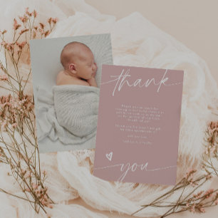 Script Dusty Pink Baby Shower Thank You Card