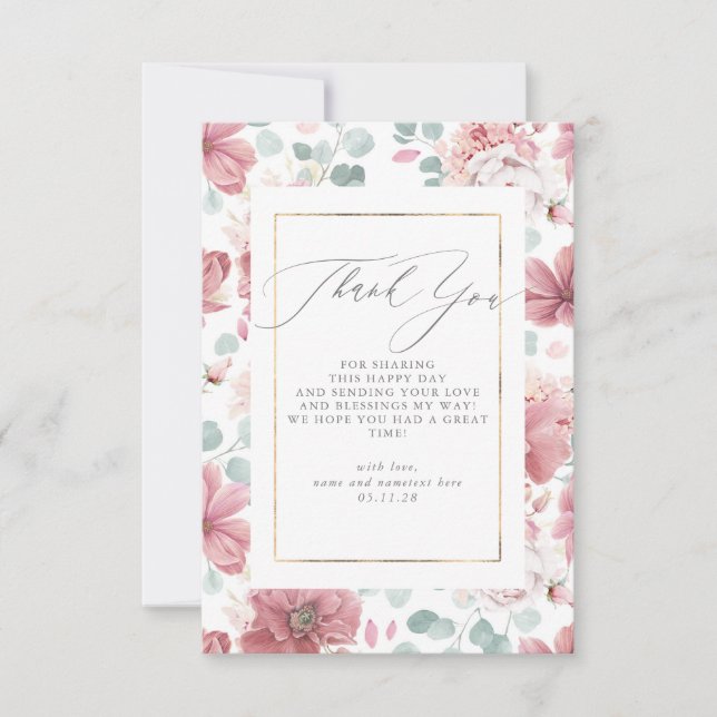 Script Dusty Pink Floral Baby Shower Thank You Card (Front)