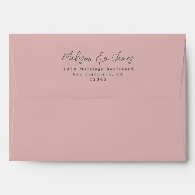 Script Dusty Pink Wedding Return Address Envelope (Back (Top Flap))