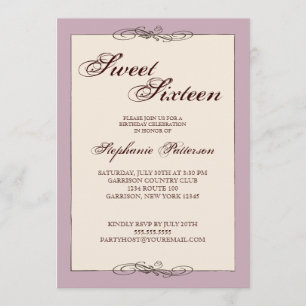 Script Elegance Sweet Sixteen in Cream & Lilac Invitation