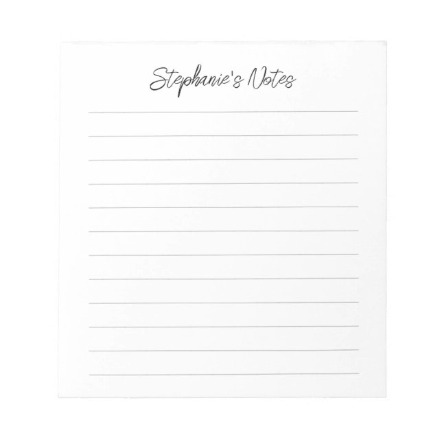  Script Elegant Black & Grey Lined Personalised Notepad (Front)