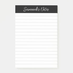 Script Elegant Black Grey Lined Personalised Post-it Notes