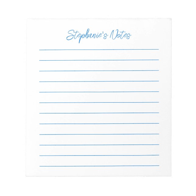  Script Elegant Blue Lined Personalized Notepad (Front)