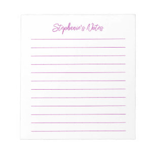 Script Elegant Dark Pink Lined Personalised Notepad