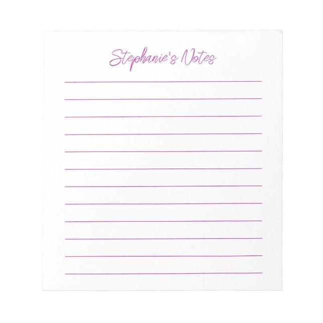  Script Elegant Dark Pink Lined Personalised Notepad (Front)