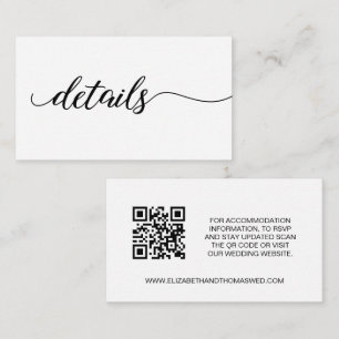 Script elegant Details Wedding website QR code  Enclosure Card