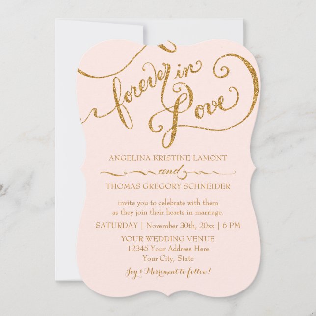 Script Elegant Gold Glitter Pink Striped Wedding Invitation (Front)