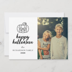 Script Elegant Jack-O'-Lantern Halloween 1 Photo Holiday Card