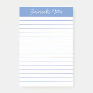 Script Elegant Light Blue Lined Personalized Post-it Notes