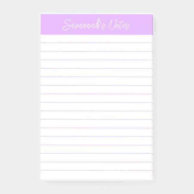 Script Elegant Light Lavender Lined Personalised Post-it Notes (Front)