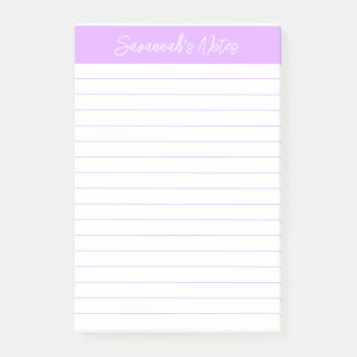 Script Elegant Light Lavender Lined Personalized Post-it Notes