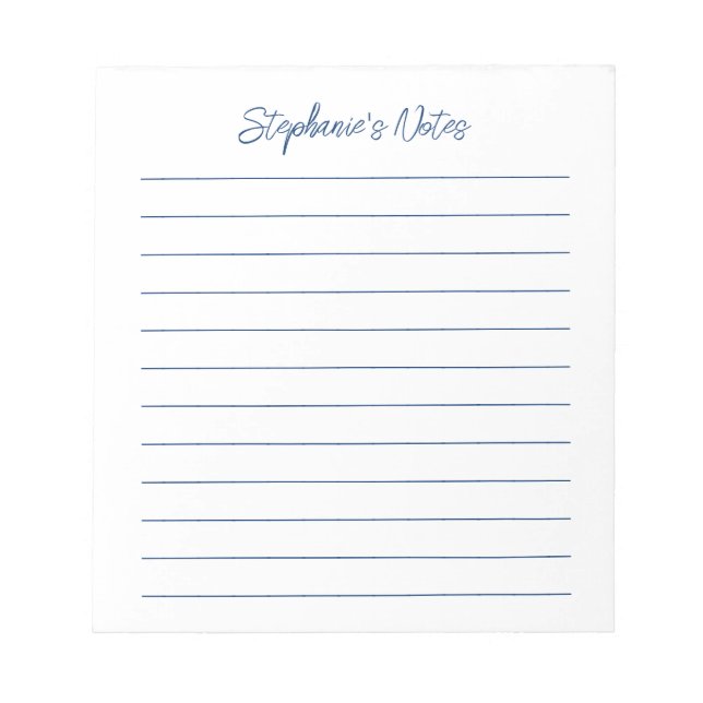  Script Elegant Navy Blue Lined Personalised Notepad (Front)