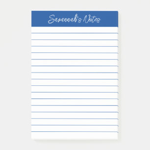 Script Elegant Navy Blue Lined Personalised Post-it Notes