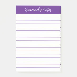 Script Elegant Purple Lined Personalised Post-it Notes
