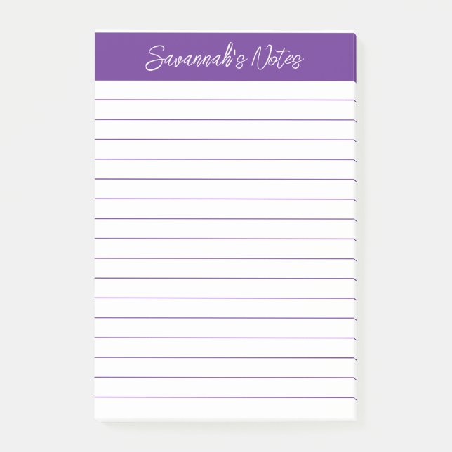 Script Elegant Purple Lined Personalised Post-it Notes (Front)