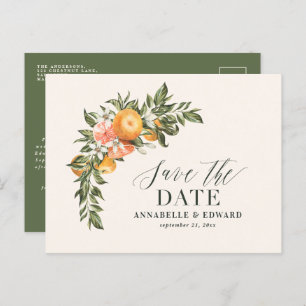 Script elegant wedding citrus botanical modern ann announcement postcard