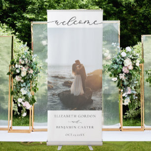 Script Elegant Welcome Photo Wedding Retractable Banner