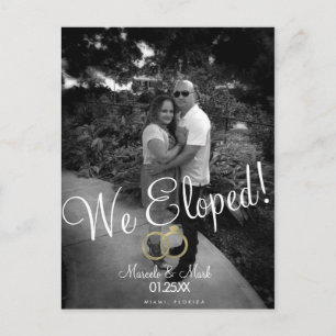 Script Eloped Black White Photo Faux Gold Ring Postcard