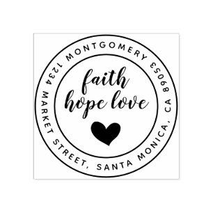 Script Faith Hope Love Round Name & Return Address Rubber Stamp