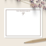 Script Family Initial Monogram Brown Stationery Card<br><div class="desc">This design features a thin double border with space for a name and pretty script monogram at the top. Click the customize button if you would like to adjust the design elements and/or further modify the text! Variations of this design, additional colors, as well as coordinating products are available in...</div>