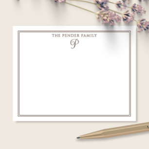 Script Family Initial Monogram Brown Stationery Card