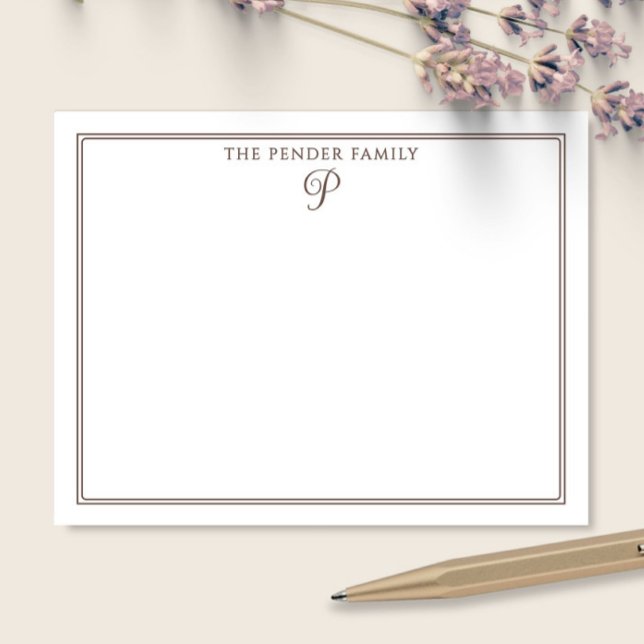 Script Family Initial Monogram Brown Stationery Card (Creator Uploaded)