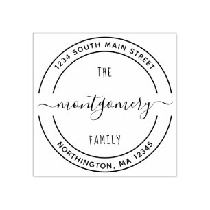 Script Family Name 10 Round Custom Return Address Rubber Stamp
