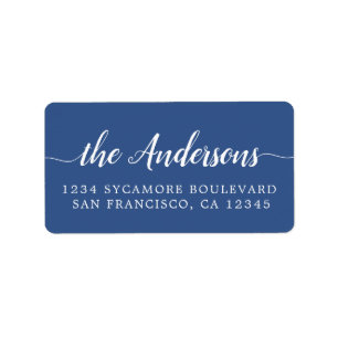 Script Family Name Classic Blue Return Address Label