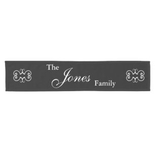 Script Family Name Fully Customisable Text Black Short Table Runner