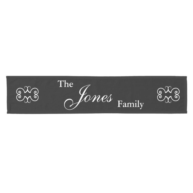 Script Family Name Fully Customisable Text Black Short Table Runner (Horizontal)