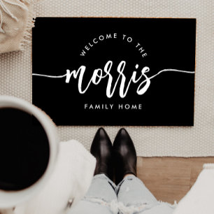 Script Family Name Modern Black Personalized Doormat