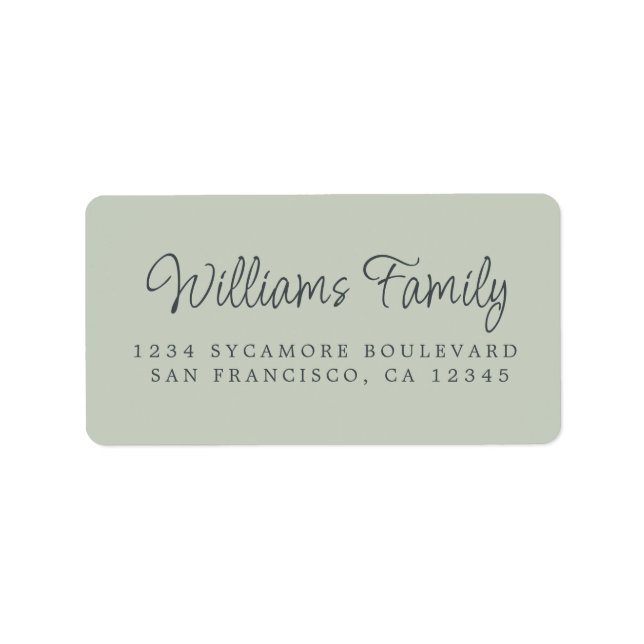 Script Family Name Pastel Green Return Address  Label (Front)