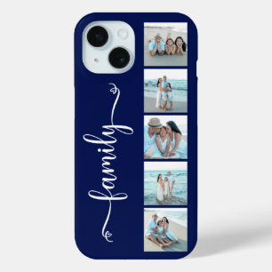 Script Family Photo Navy Blue iPhone 15 Case