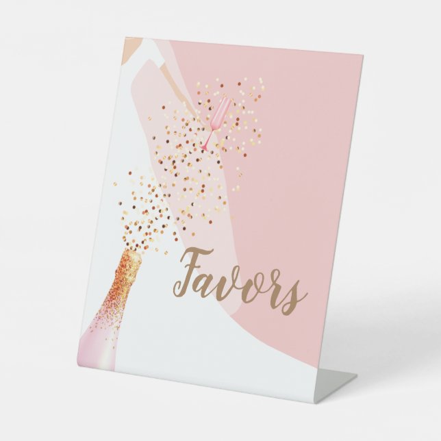 Script Favours Blush Pink Bridal Shower Pedestal Sign (Front)