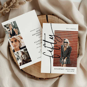 Script Fifty 4 Photo Collage 50th Birthday Invitation