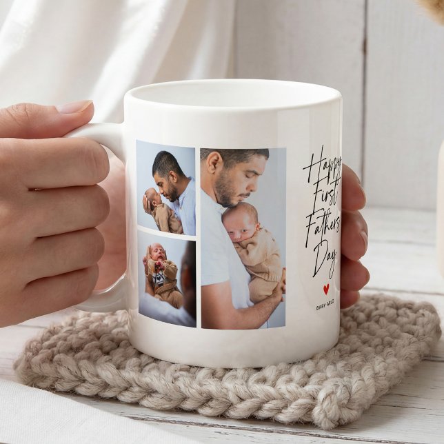 Script First Father's Day Photo Collage Gift Coffee Mug (Creator Uploaded)