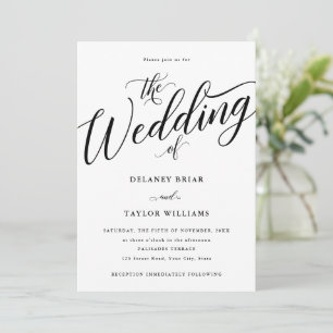 Script Flourish Modern Black and White Wedding Invitation